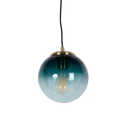 Art-Deco-Hängelampe aus Messing mit ozeanblauem Glas 20 cm – Pallon