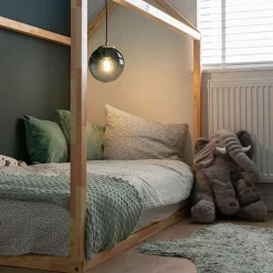 Art-Deco-Hängelampe aus Messing mit ozeanblauem Glas 20 cm – Pallon