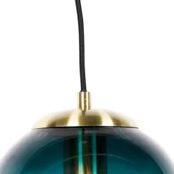 Art-Deco-Hängelampe aus Messing mit ozeanblauem Glas 20 cm – Pallon