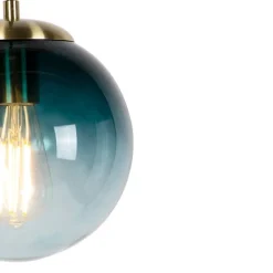 Art-Deco-Hängelampe aus Messing mit ozeanblauem Glas 20 cm – Pallon