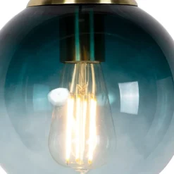 Art-Deco-Hängelampe aus Messing mit ozeanblauem Glas 20 cm – Pallon