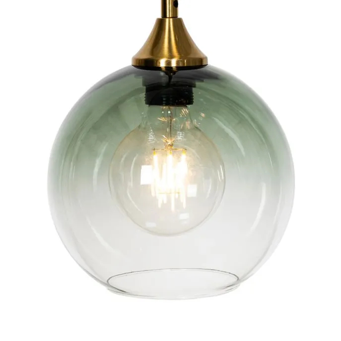 Art-Deco-Hängelampe aus Messing mit blauem Glas, rund, 7-flammig – Sandra