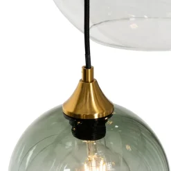 Art-Deco-Hängelampe aus Messing mit blauem Glas, rund, 7-flammig – Sandra