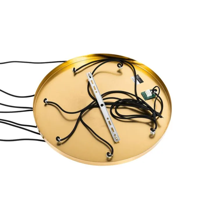 Art-Deco-Hängelampe aus Messing mit blauem Glas, rund, 7-flammig – Sandra