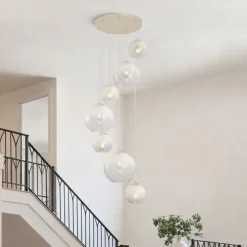 Art-Deco-Hängelampe Beige mit weißem Glas 7-flammig - Sandra