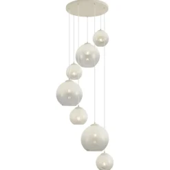 Art-Deco-Hängelampe Beige mit weißem Glas 7-flammig - Sandra