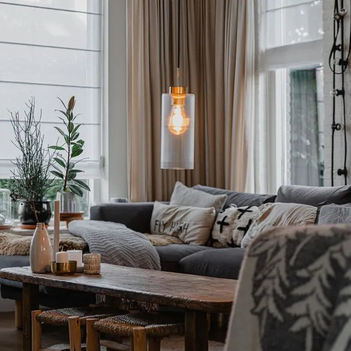 Art-Deco-Hängelampe Gold mit Glas - Laura