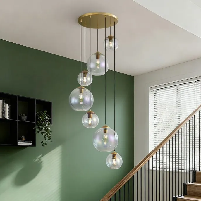 Art-Deco-Hängelampe Gold mit Regenbogen-Glas 7-flammig - Sandra