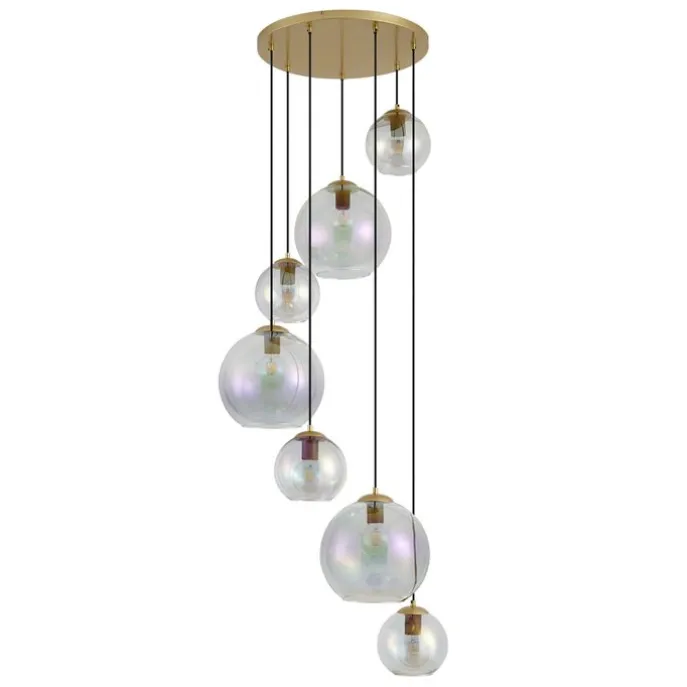 Art-Deco-Hängelampe Gold mit Regenbogen-Glas 7-flammig - Sandra