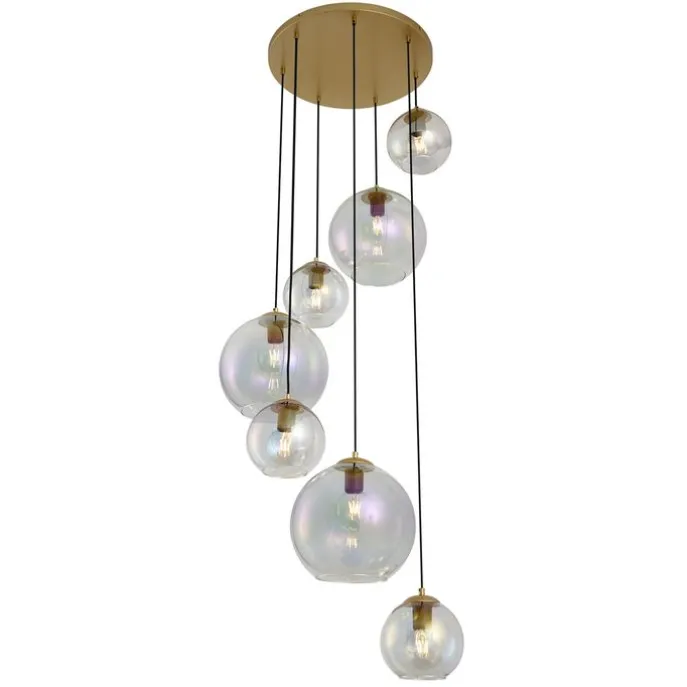 Art-Deco-Hängelampe Gold mit Regenbogen-Glas 7-flammig - Sandra