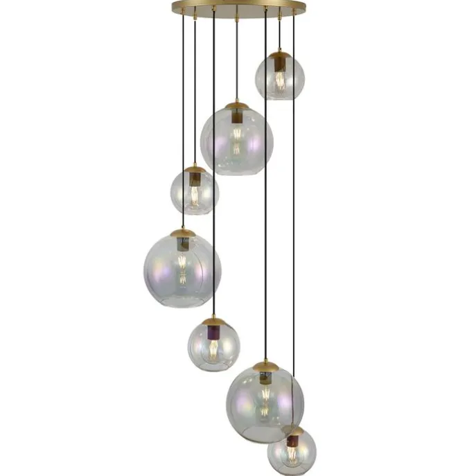 Art-Deco-Hängelampe Gold mit Regenbogen-Glas 7-flammig - Sandra