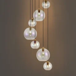 Art-Deco-Hängelampe Gold mit Regenbogen-Glas 7-flammig - Sandra