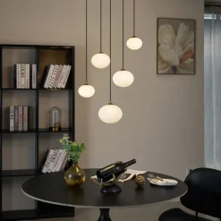 Art-Deco-Hängelampe Gold mit Opalglas 5-flammig - Yani