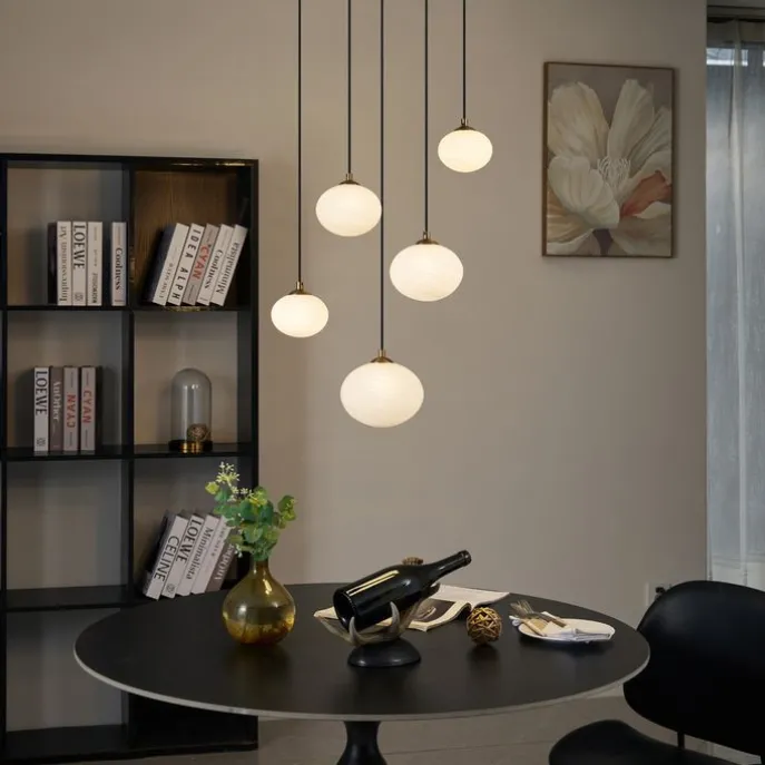 Art-Deco-Hängelampe Gold mit Opalglas 5-flammig - Yani