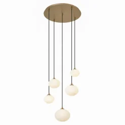 Art-Deco-Hängelampe Gold mit Opalglas 5-flammig - Yani