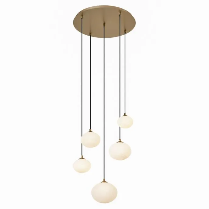 Art-Deco-Hängelampe Gold mit Opalglas 5-flammig - Yani