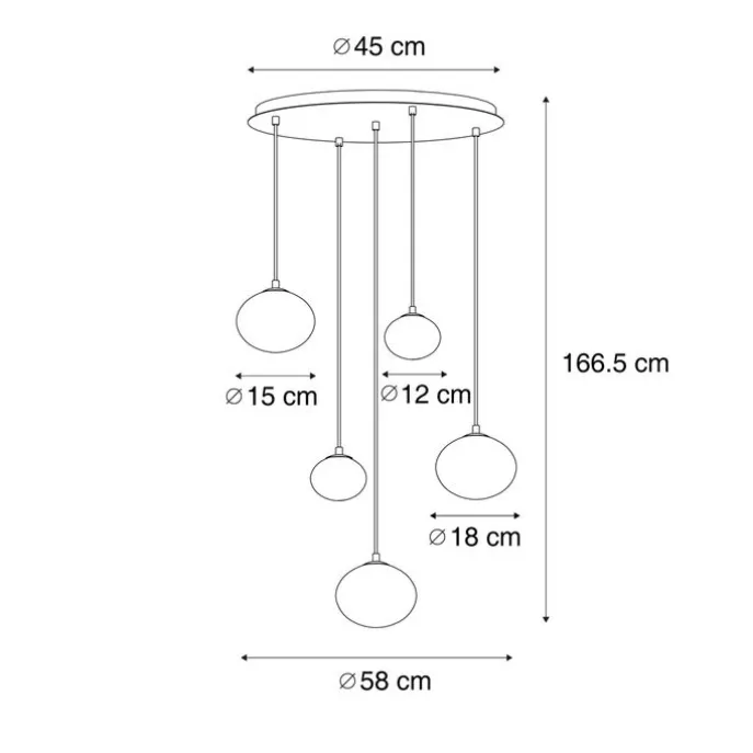 Art-Deco-Hängelampe Gold mit Opalglas 5-flammig - Yani