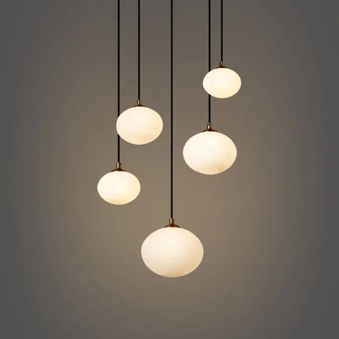 Art-Deco-Hängelampe Gold mit Opalglas 5-flammig - Yani