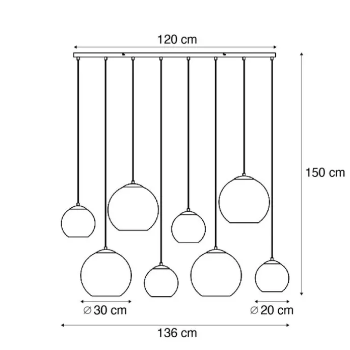Art-Deco-Hängelampe Gold mit Regenbogen-Glas 8-flammig - Sandra
