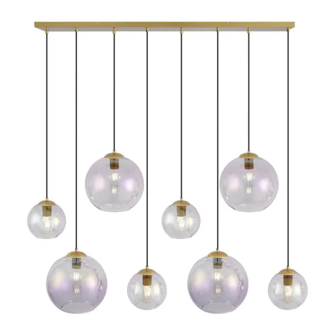 Art-Deco-Hängelampe Gold mit Regenbogen-Glas 8-flammig - Sandra