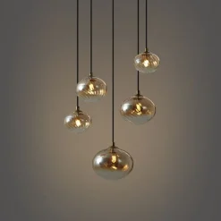 Art-Deco-Hängelampe Gold mit bernsteinfarbenem Glas - Jia