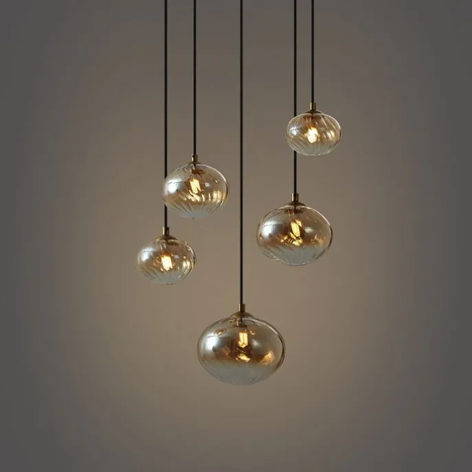 Art-Deco-Hängelampe Gold mit bernsteinfarbenem Glas - Jia