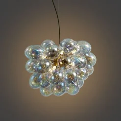 Art-Deco-Hängelampe Gold mit Regenbogen-Glas 50cm 8-flammig - Uvas