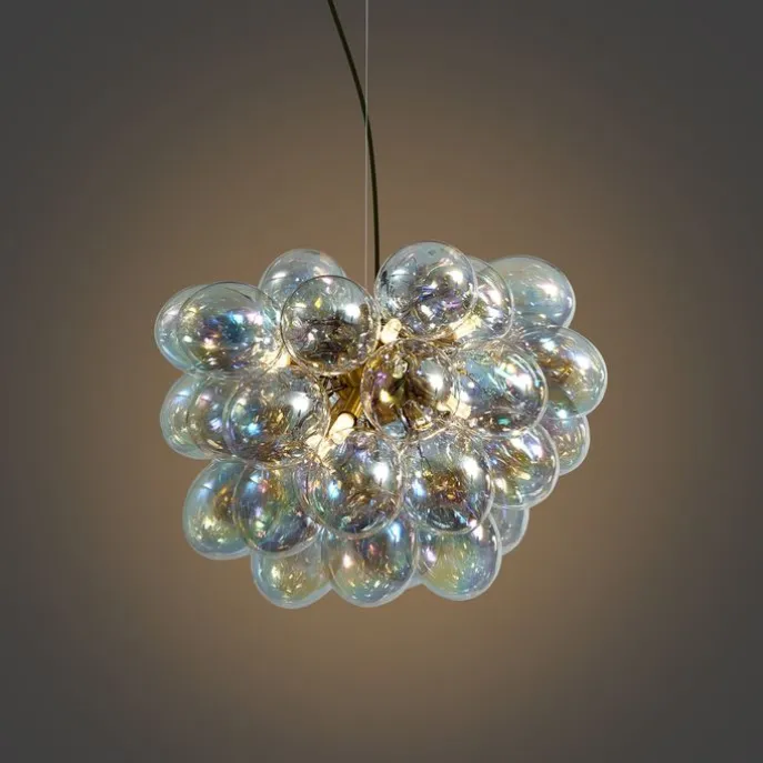 Art-Deco-Hängelampe Gold mit Regenbogen-Glas 50cm 8-flammig - Uvas