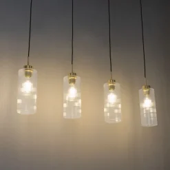 Art-Deco-Hängelampe Gold mit Glas 4-flammig - Laura