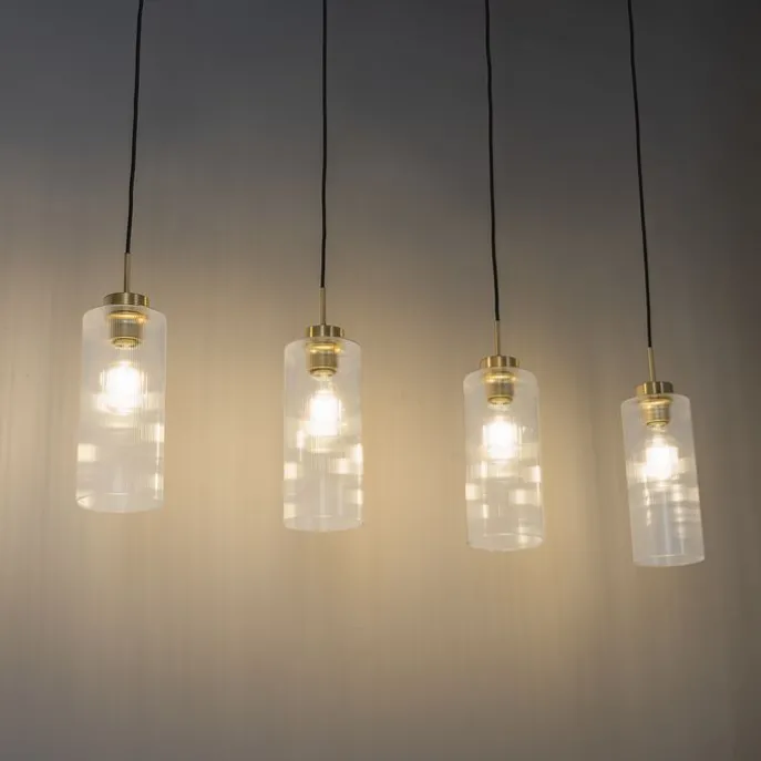 Art-Deco-Hängelampe Gold mit Glas 4-flammig - Laura