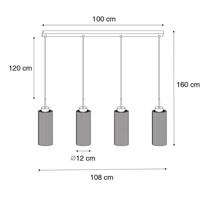 Art-Deco-Hängelampe Gold mit Glas 4-flammig - Laura