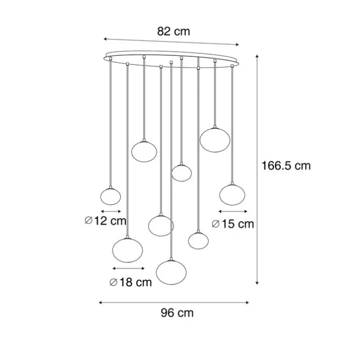 Art-Deco-Hängelampe Gold mit bernsteinfarbenem Glas 9-flammig - Jia