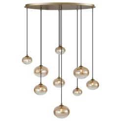 Art-Deco-Hängelampe Gold mit bernsteinfarbenem Glas 9-flammig - Jia