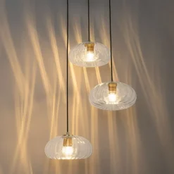 Art-Deco-Hängelampe Gold mit Glas rund 3-flammig – Ayesha