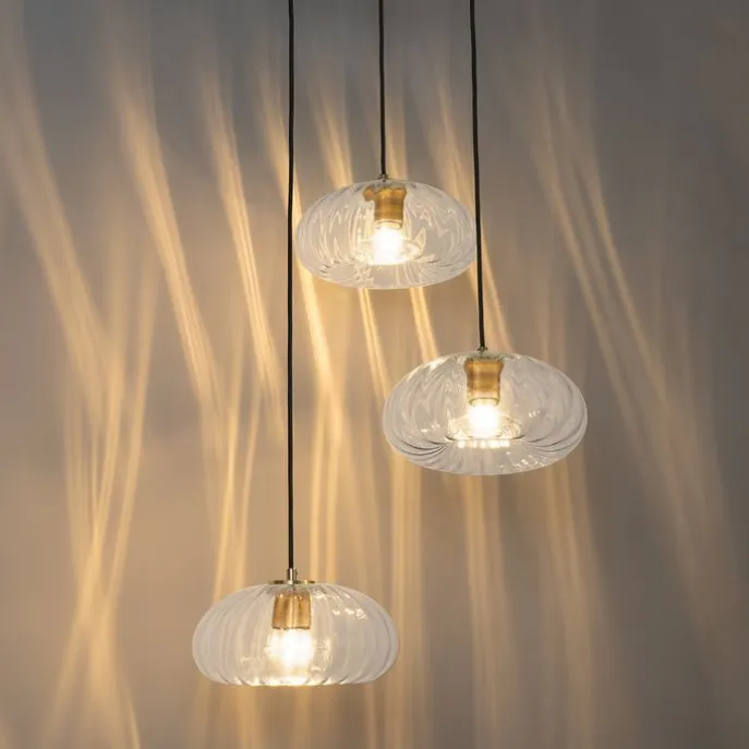 Art-Deco-Hängelampe Gold mit Glas rund 3-flammig – Ayesha