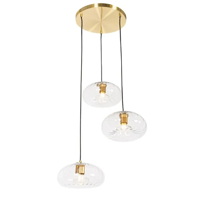 Art-Deco-Hängelampe Gold mit Glas rund 3-flammig – Ayesha