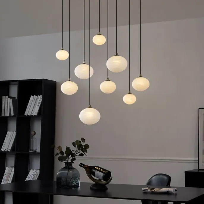 Art-Deco-Hängelampe Gold mit Opalglas 9-flammig - Yani