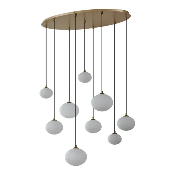 Art-Deco-Hängelampe Gold mit Opalglas 9-flammig - Yani