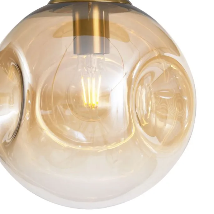 Art-Deco-Hängelampe Messing mit ovaler Deckenplatte und bernsteinfarbenem Glas 6-flammig - Douglass