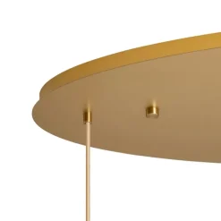 Art-Deco-Hängelampe Messing mit ovaler Deckenplatte und bernsteinfarbenem Glas 6-flammig - Douglass