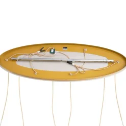 Art-Deco-Hängelampe Messing mit ovaler Deckenplatte und bernsteinfarbenem Glas 6-flammig - Douglass