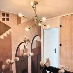 Art-Deco-Hängelampe Messing matt 6-flammig - Sydney