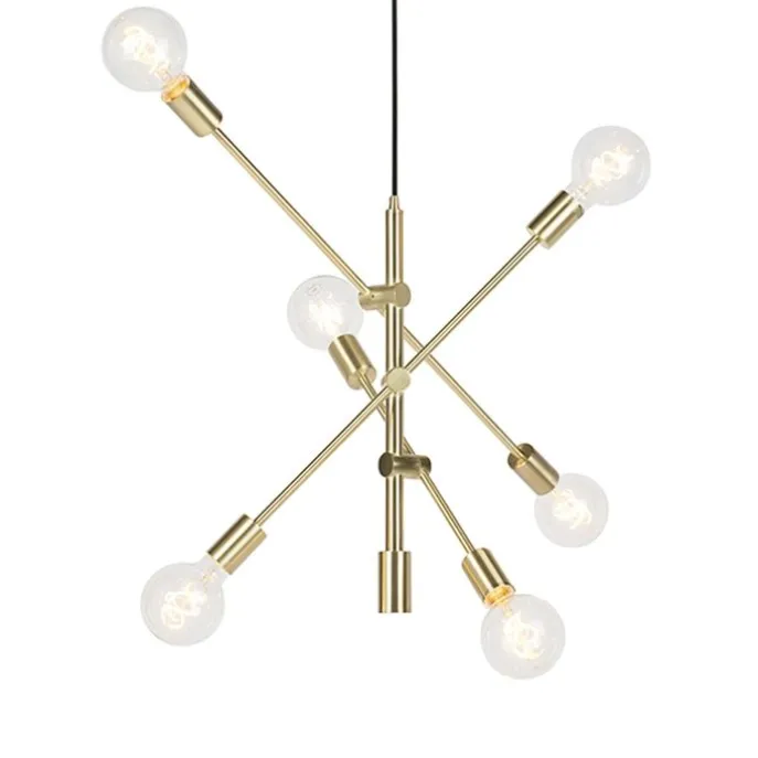 Art-Deco-Hängelampe Messing matt 6-flammig - Sydney