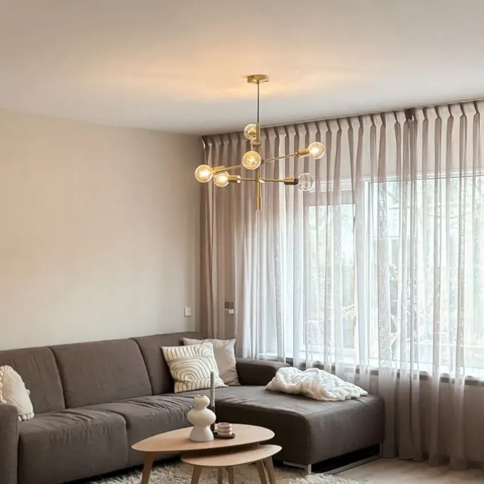 Art-Deco-Hängelampe Messing matt 6-flammig - Sydney