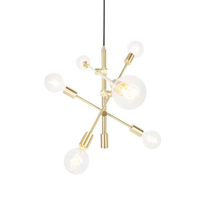 Art-Deco-Hängelampe Messing matt 6-flammig - Sydney