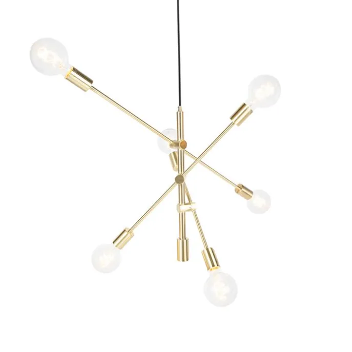 Art-Deco-Hängelampe Messing matt 6-flammig - Sydney