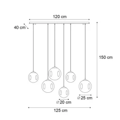 Art-Deco-Hängelampe schwarz mit ovaler Deckenplatte und Rauchglas 6-flammig - Douglass