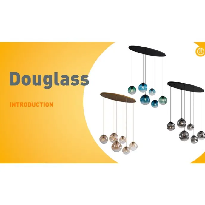 Art-Deco-Hängelampe schwarz mit ovaler Deckenplatte und Rauchglas 6-flammig - Douglass