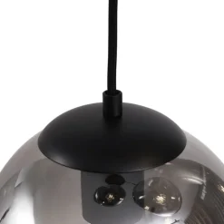 Art-Deco-Hängelampe schwarz mit ovaler Deckenplatte und Rauchglas 6-flammig - Douglass