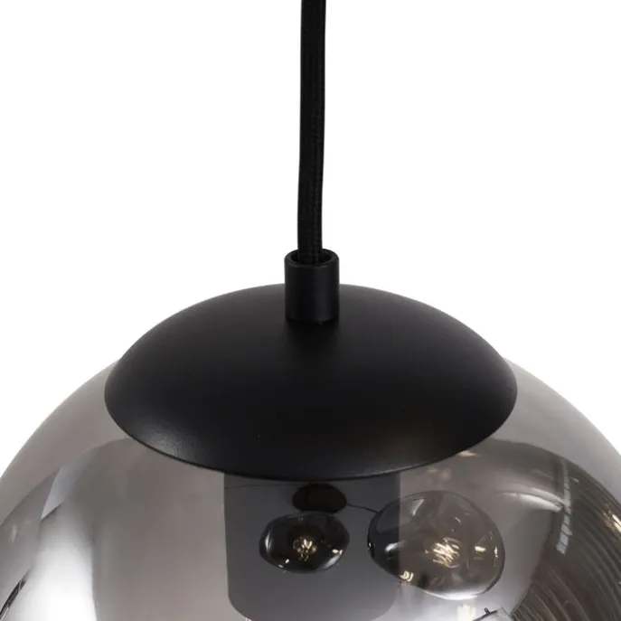 Art-Deco-Hängelampe schwarz mit ovaler Deckenplatte und Rauchglas 6-flammig - Douglass